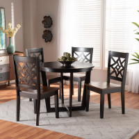 Baxton Studio Brava-Dark BrownWalnut-5PC Dining Set Baxton Studio Brava Modern and Contemporary Two-Tone Dark Brown and Walnut Brown Finished Wood